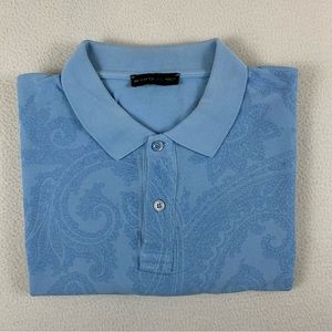 ETRO polo golf shirt men’s size XL blue floral 100%cotton made Italy